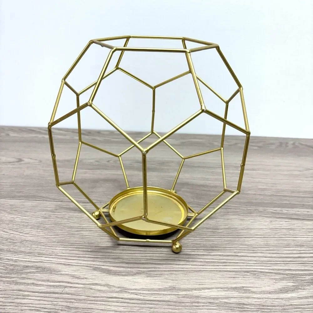 Gold Geometric Metal Tea Light Candle Holder Modern Glam Decor Centerpiece